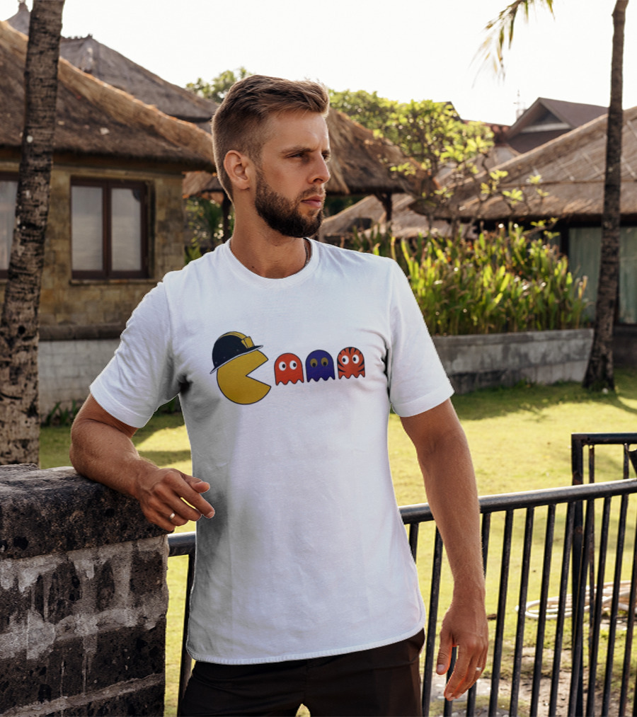 Pacman Hard Hat Ghosts Retro Gaming T-Shirt