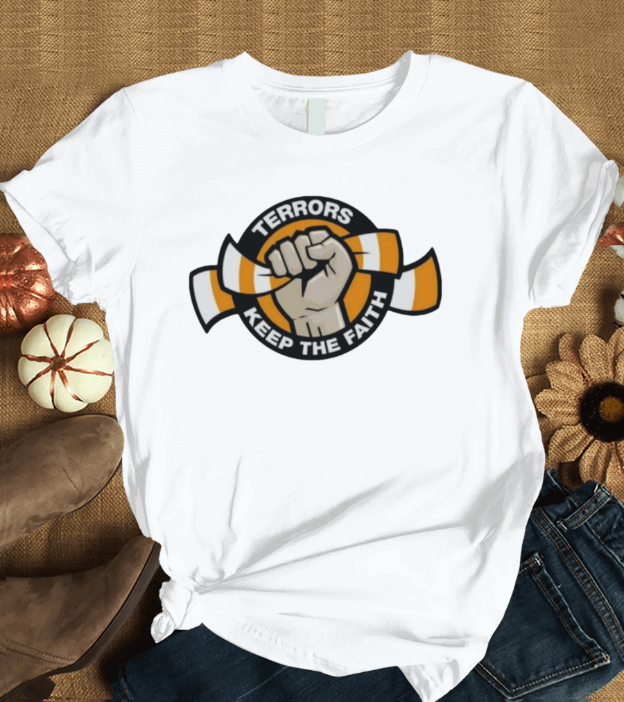 Terrors Keep The Faith Fist Holding Orange And White Scarf T-Shirt