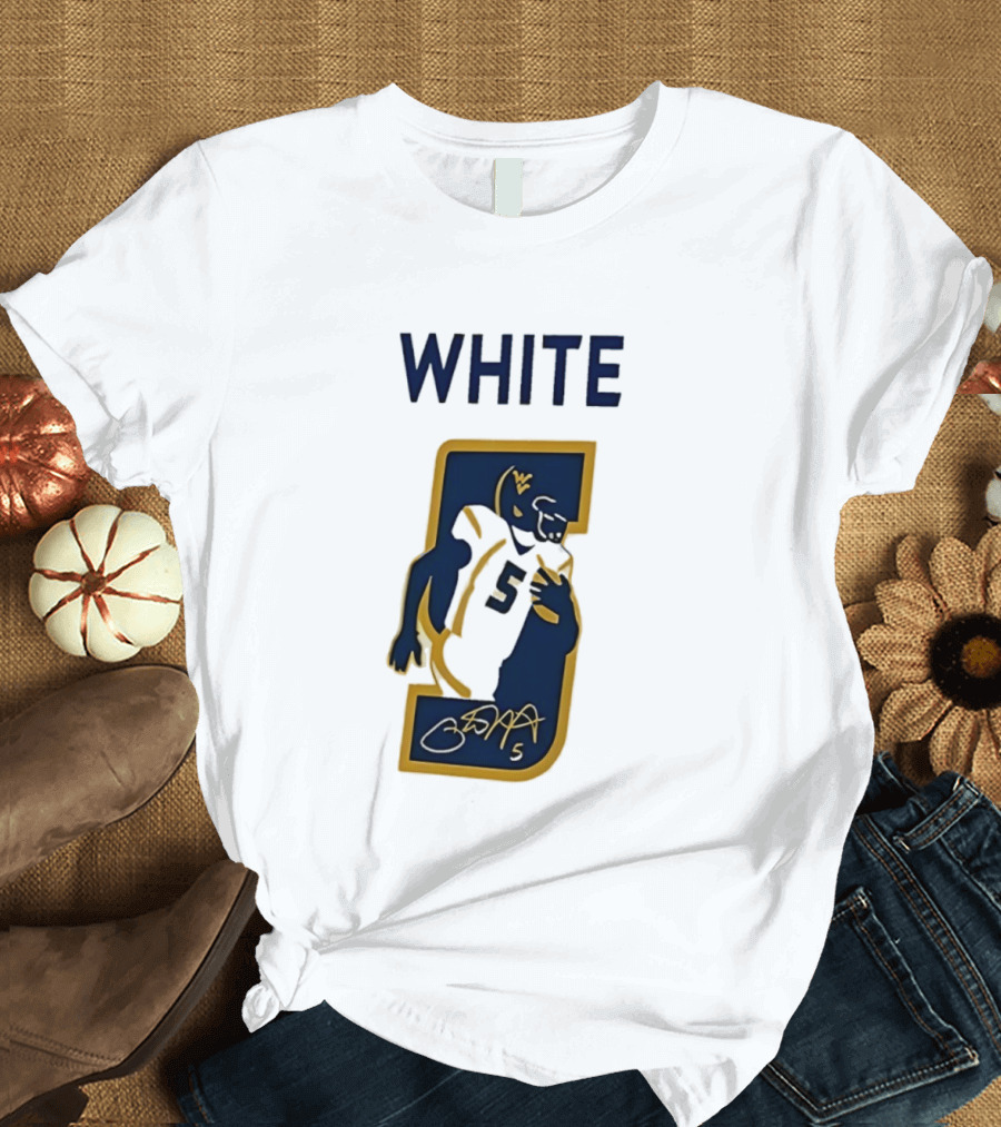 West Virginia Mountaineers Pat White Number 5 Signature 2026 T-Shirt