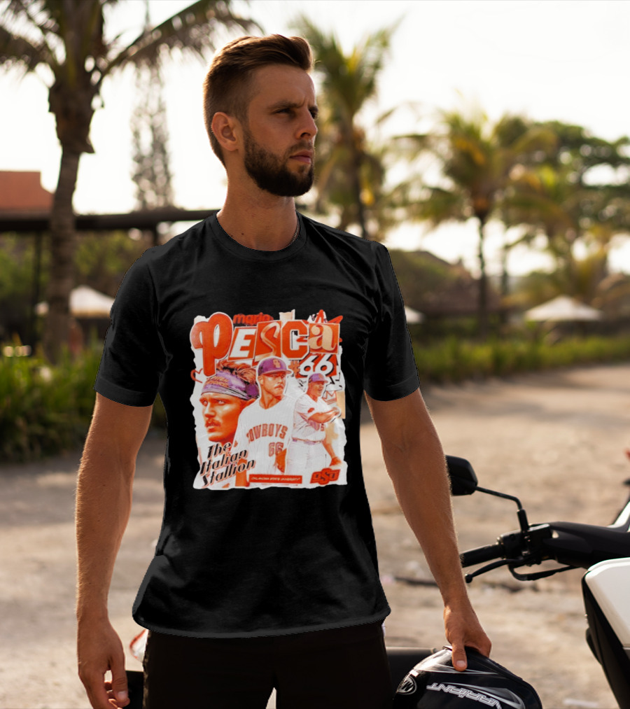 Mario Pesca 66 Oklahoma State Cowboys The Italian Stallion OSU Baseball T-Shirt