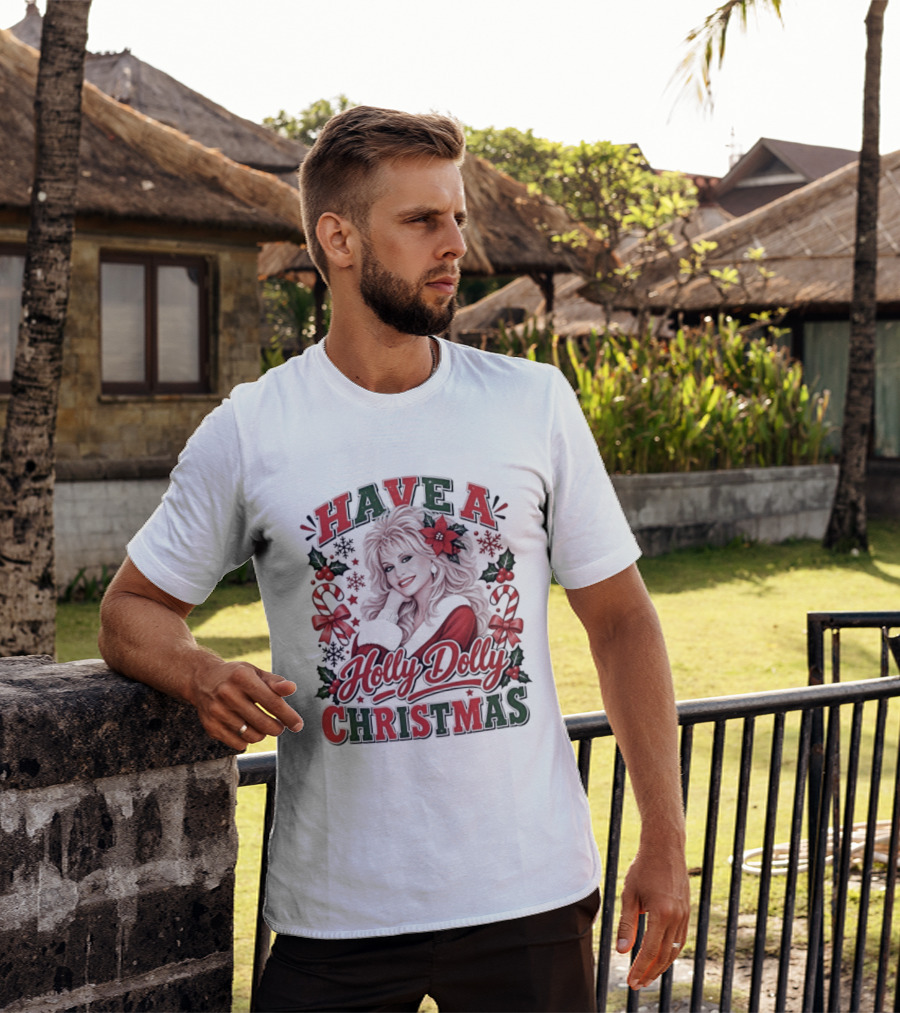 Have A Holly Dolly Christmas Festive Holiday Poinsettias And Candy Canes T-Shirt