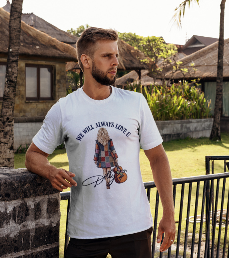 We Will Always Love U Dolly Retro Patchwork Guitar T-Shirt