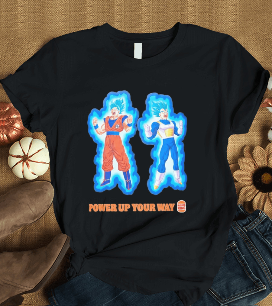 Burger King Dragon Ball Super Power Up Your Way Collaboration Featuring Iconic Saiyan Characters T-Shirt