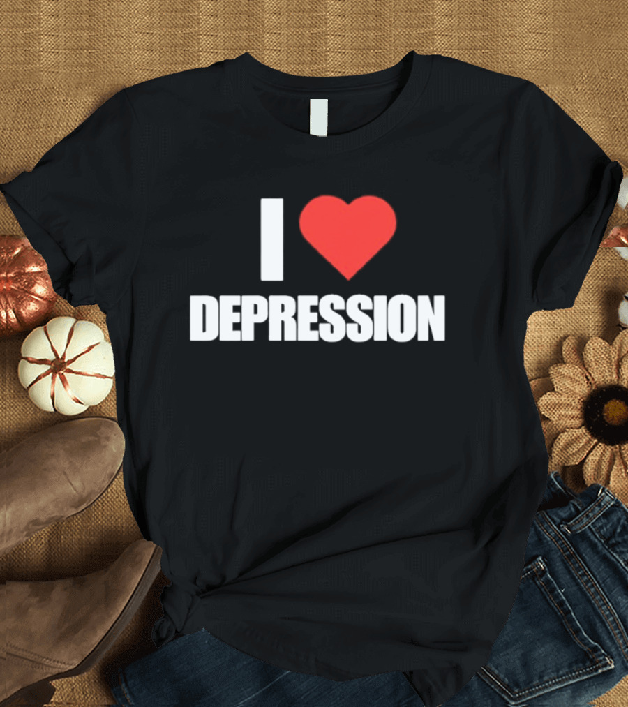 I Heart Depression Text With Red Love T-Shirt