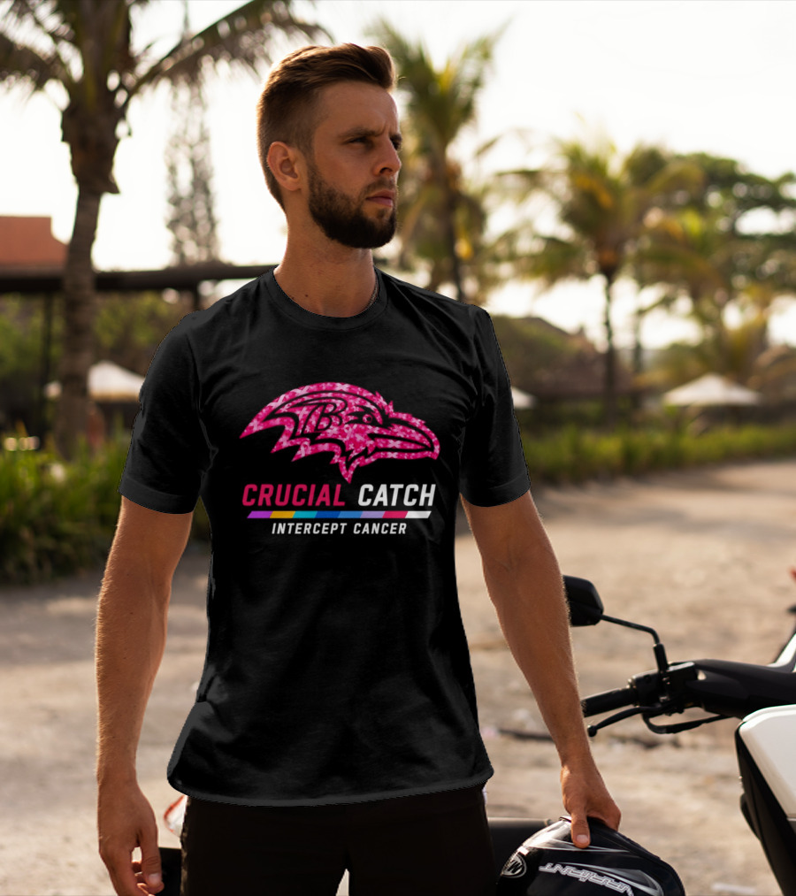 Baltimore Ravens Crucial Catch Intercept Cancer 2026 Pink Awareness Campaign T-Shirt