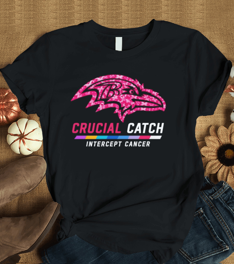 Baltimore Ravens Crucial Catch Intercept Cancer 2026 Pink Awareness Campaign T-Shirt