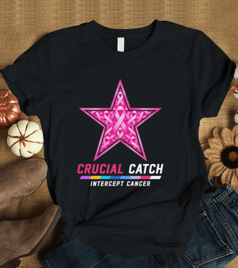 Dallas Cowboys 2026 Crucial Catch Intercept Cancer Pink Ribbon Star T-Shirt