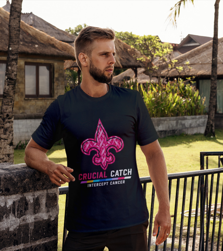 New Orleans Saints Fleur De Lis Crucial Catch Intercept Cancer 2026 T-Shirt