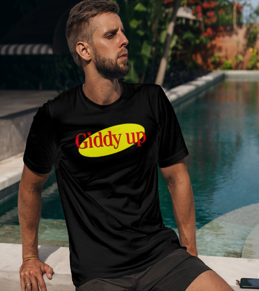Giddy Up Bold Red Text On Yellow Oval T-Shirt