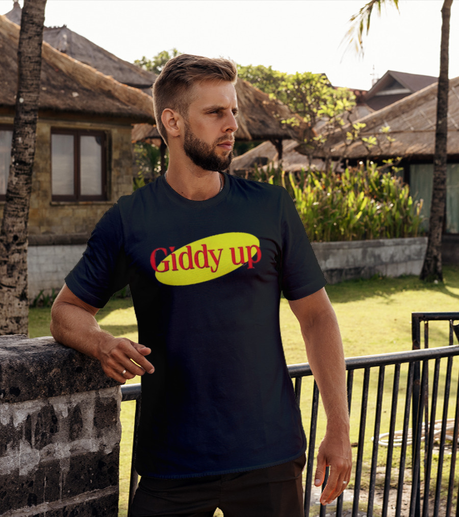 Giddy Up Bold Red Text On Yellow Oval T-Shirt