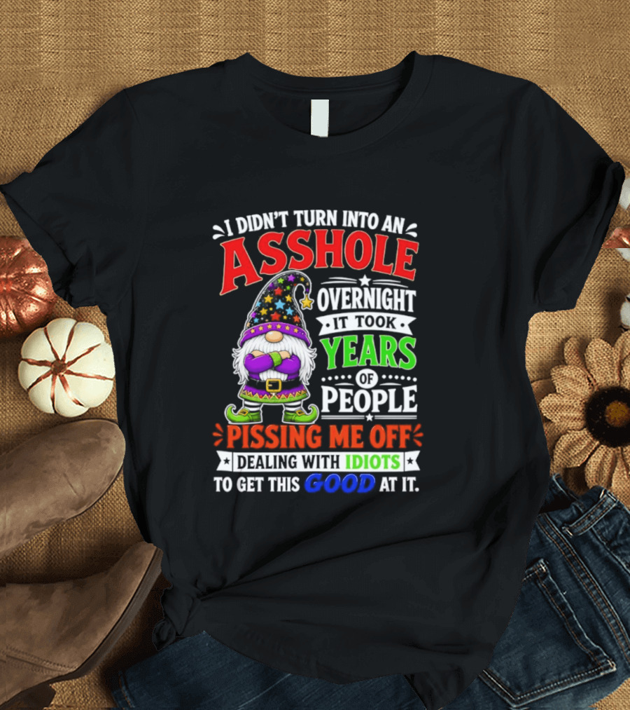 I Didn't Turn Into An Asshole Overnight It Took Years Of People Pissing Me Off Dealing With Idiots Gnome T-Shirt