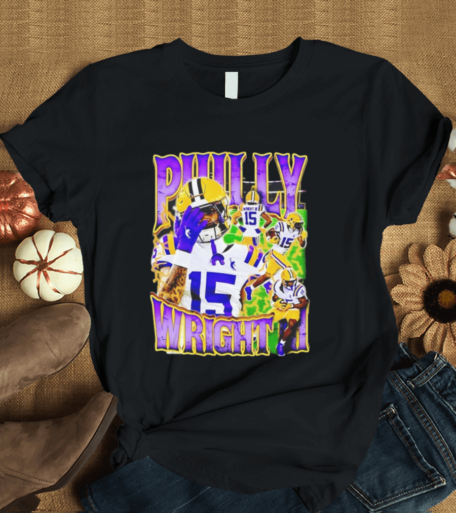 Philly Wright III LSU Tigers Football Number 15 Bayou NCAA Player T-Shirt