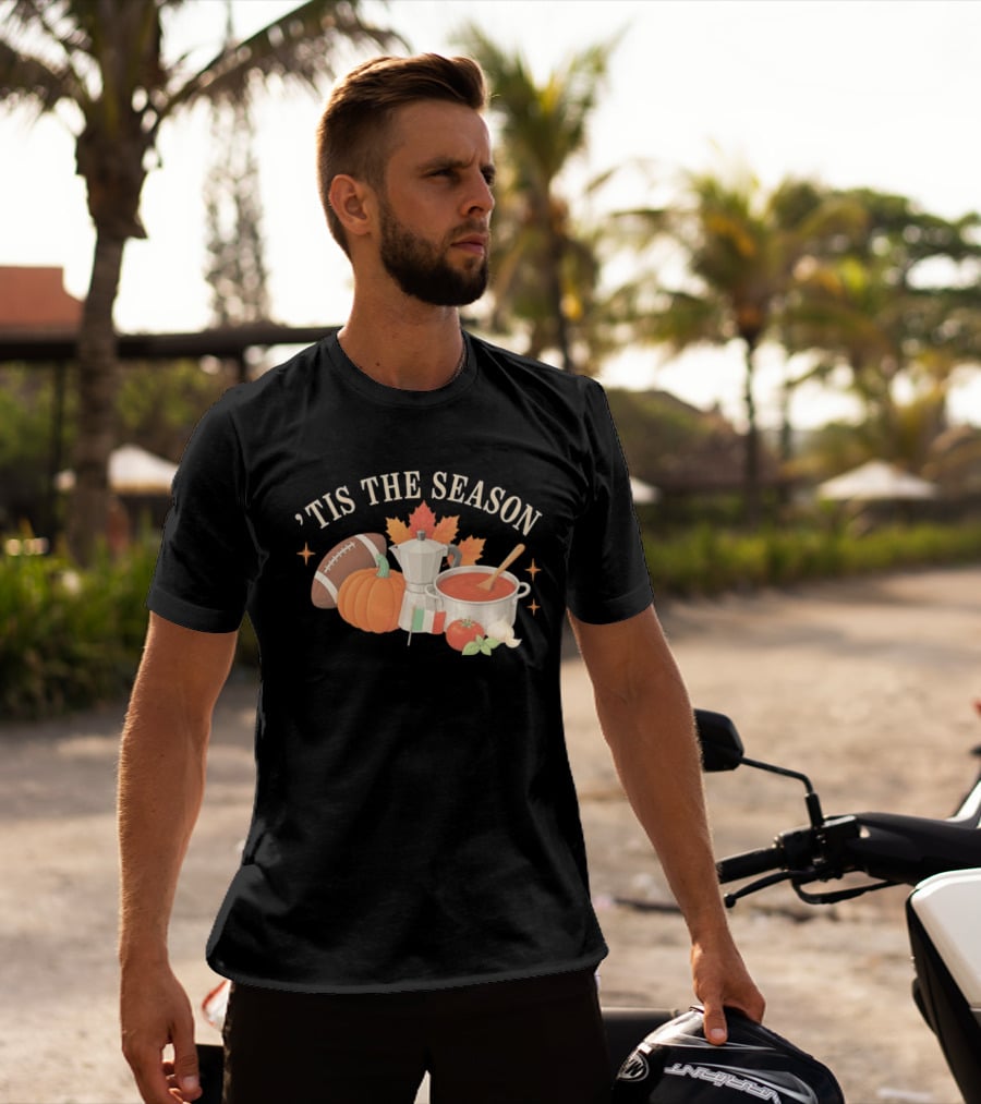 Tis The Season Football Pumpkin Coffee Tomato Sauce Italian Flag Cooker T-Shirt
