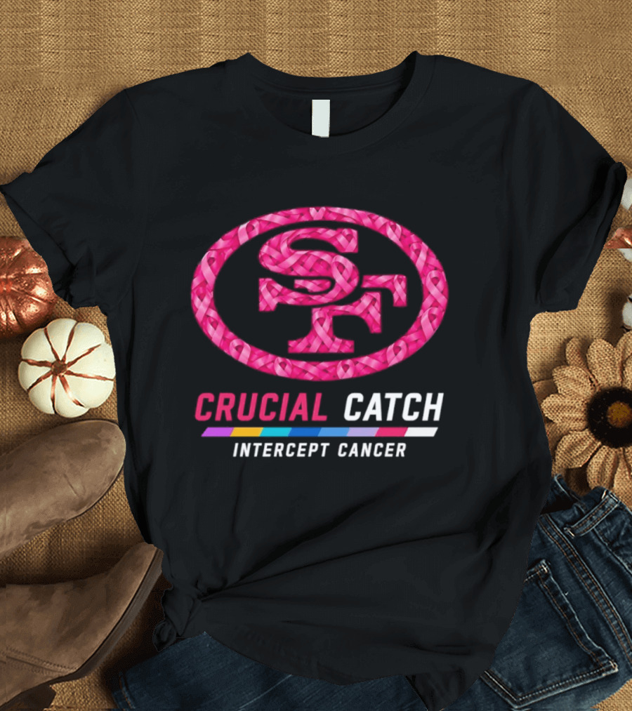 San Francisco 49ers 2026 Crucial Catch Intercept Cancer Pink Ribbon T-Shirt