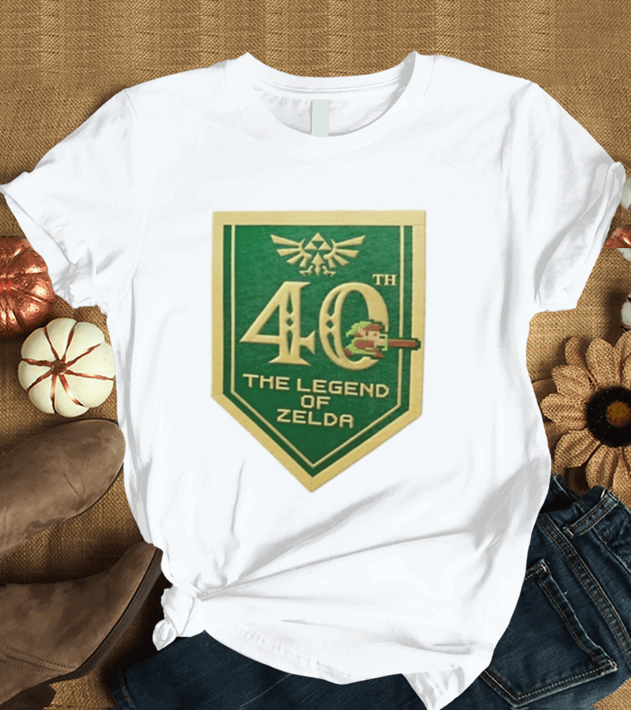 40th Anniversary The Legend Of Zelda With Link Pixel Art And Triforce T-Shirt