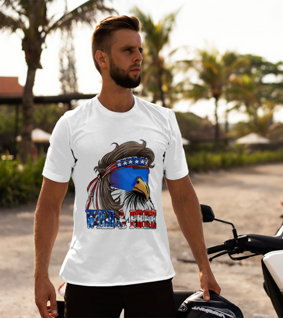 Wild And Free Bald Eagle USA Flag Bandana And Sunglasses T-Shirt