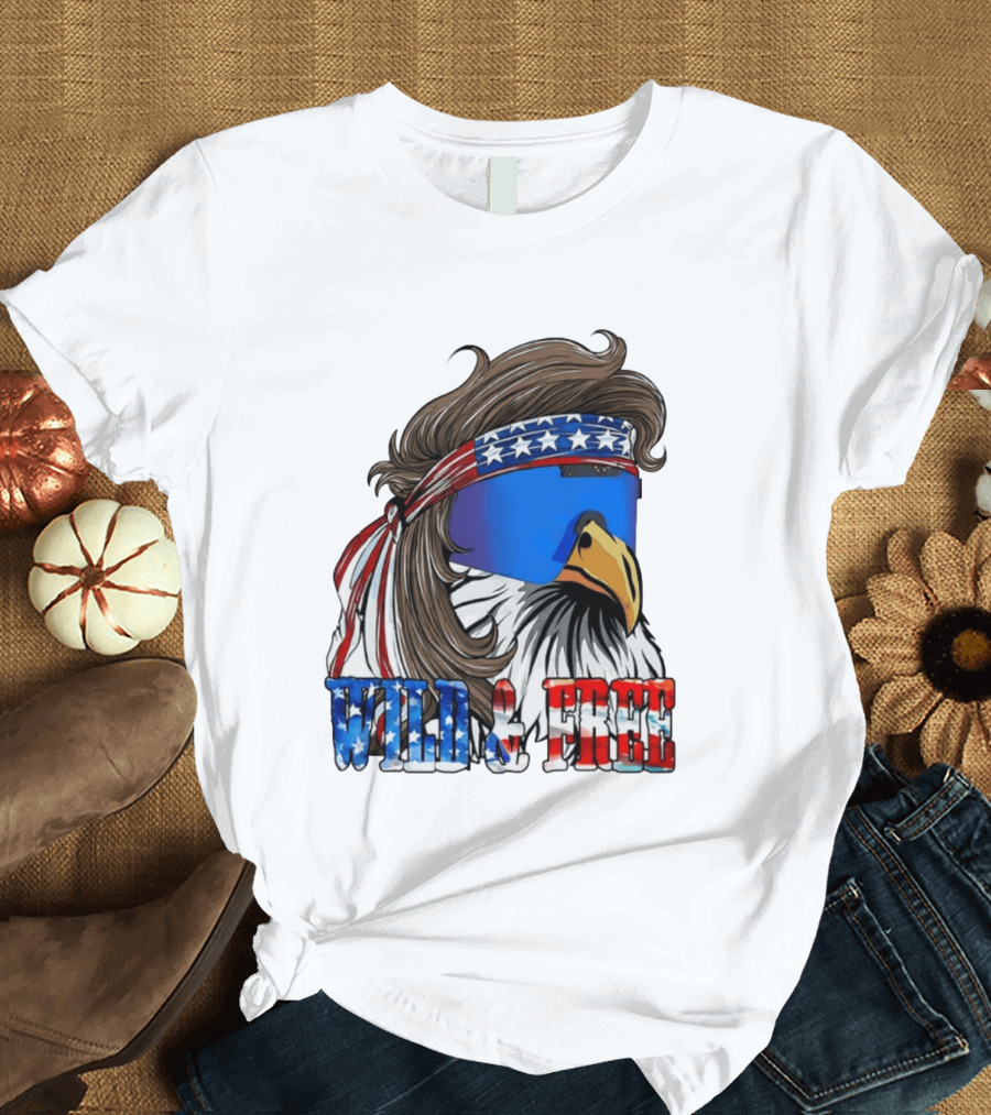 Wild And Free Bald Eagle USA Flag Bandana And Sunglasses T-Shirt