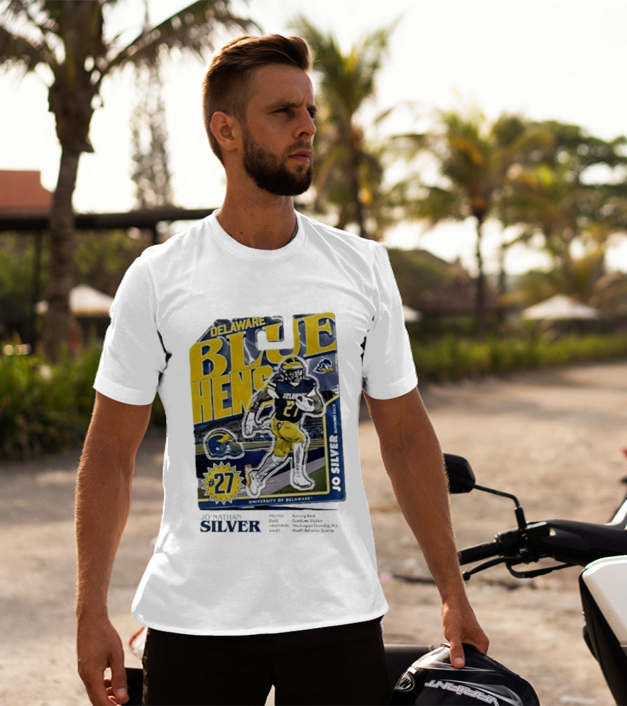 Delaware Blue Hens Jo Silver #27 University Of Delaware Football T-Shirt