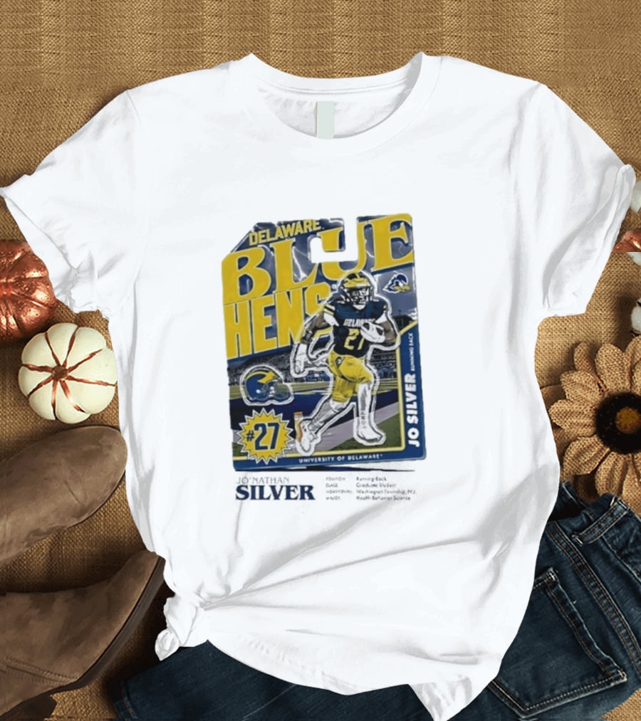 Delaware Blue Hens Jo Silver #27 University Of Delaware Football T-Shirt