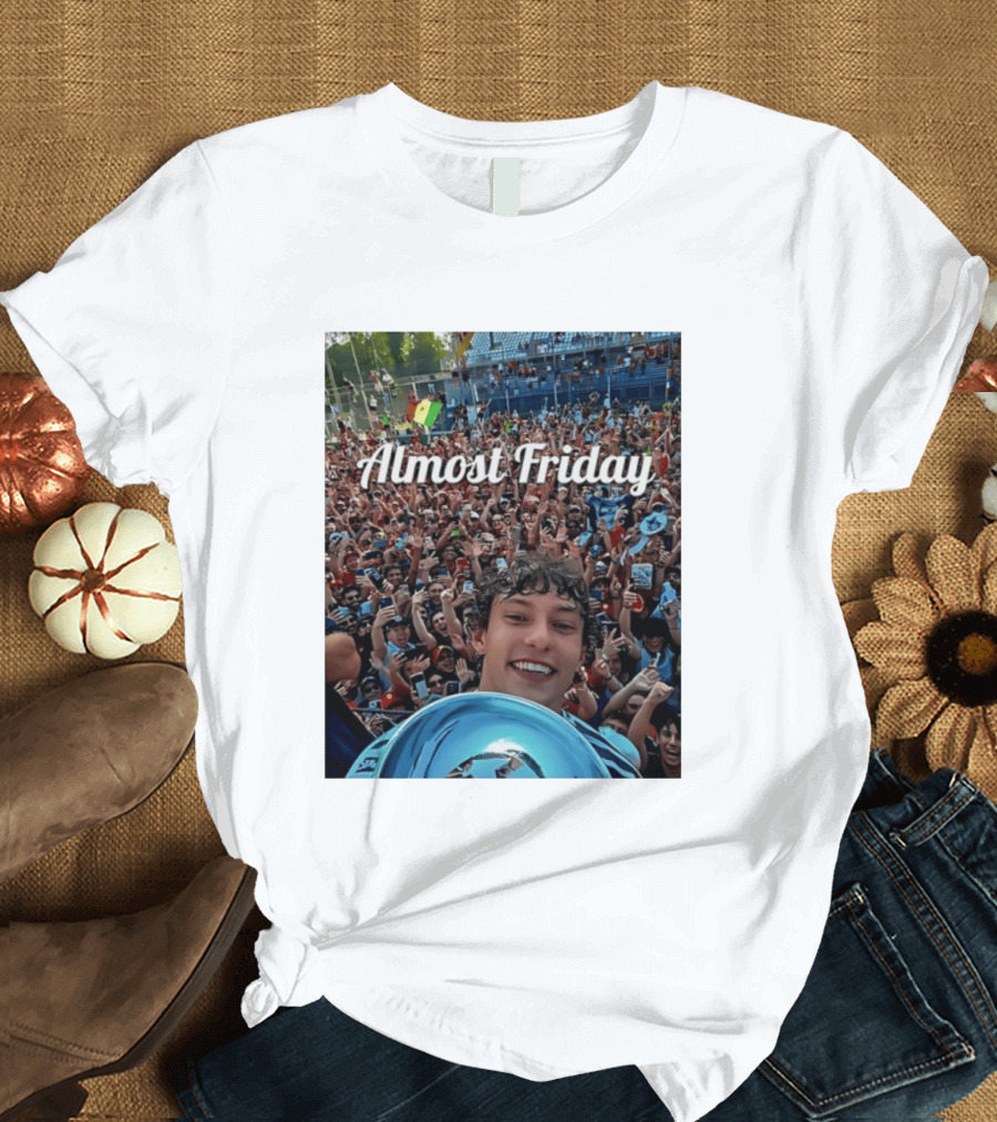 Kimi Antonelli Victory Selfie With Trophy After Winning 2026 Italian Grand Prix At Monza Almost Friday T-Shirt