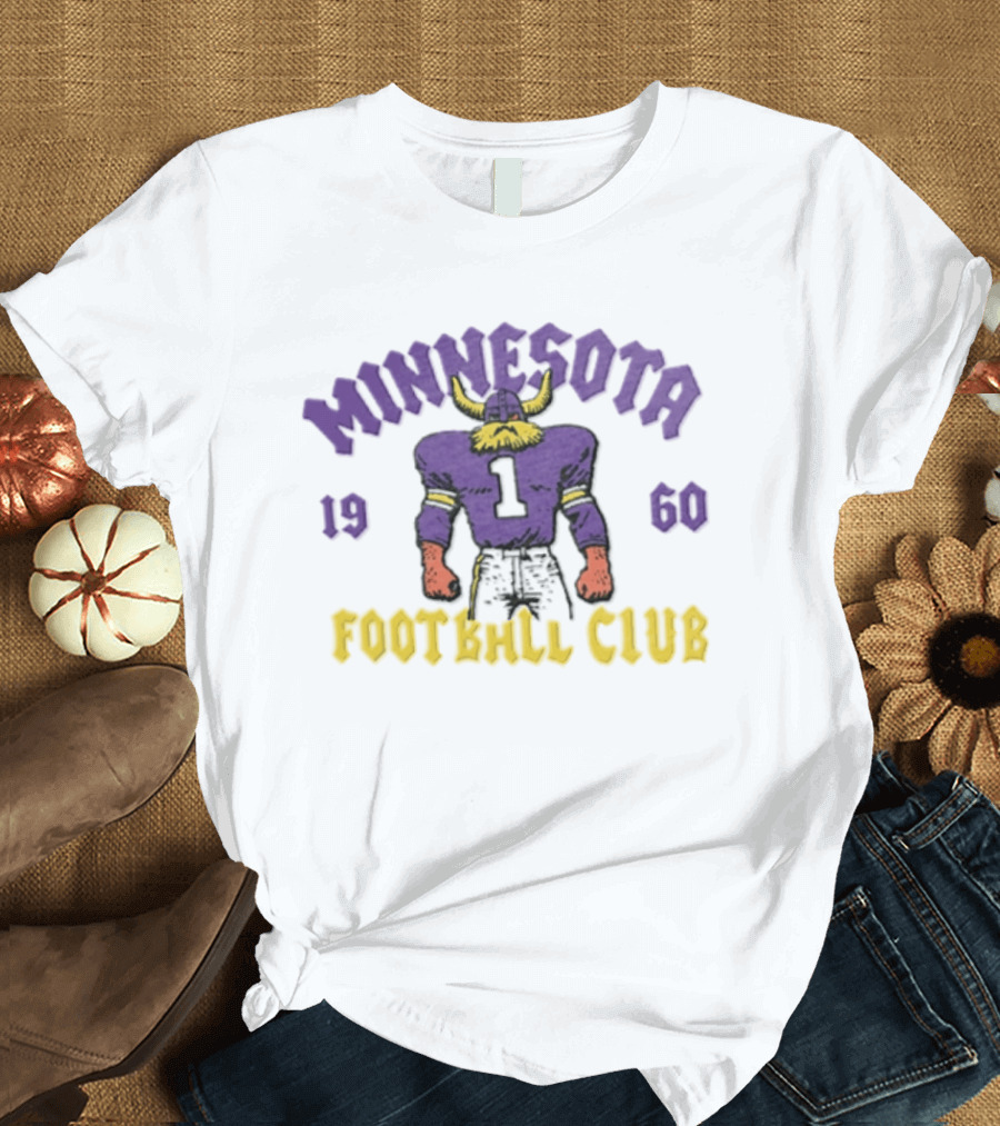 Minnesota Vikings 1960 Football Club Retro Horned Player Purple Yellow T-Shirt