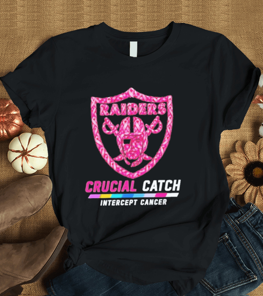 Las Vegas Raiders Crucial Catch Intercept Cancer Pink Ribbon Logo 2026 T-Shirt