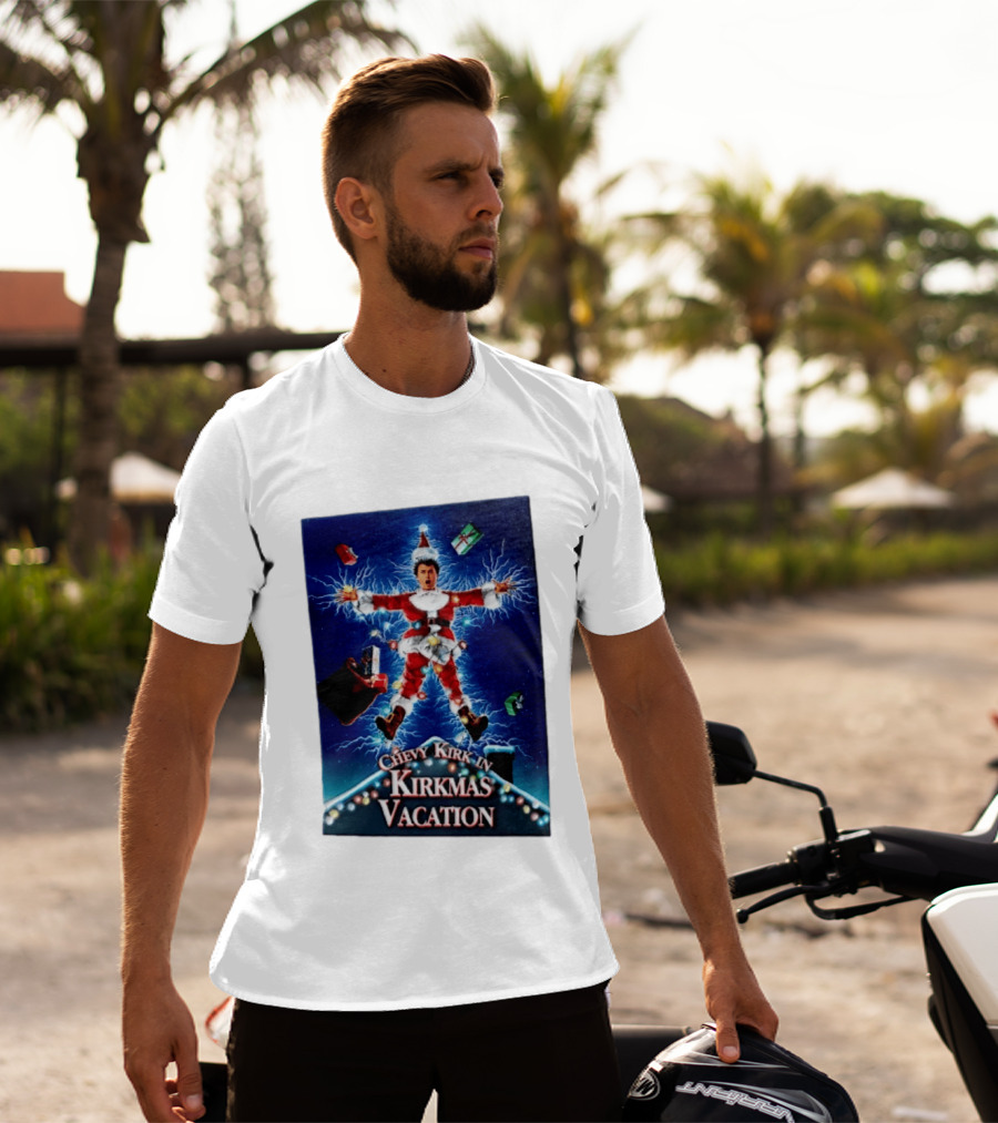 Chevy Kirk In Kirkmas Vacation Christmas Presents Lights Santa Suit Explosion T-Shirt