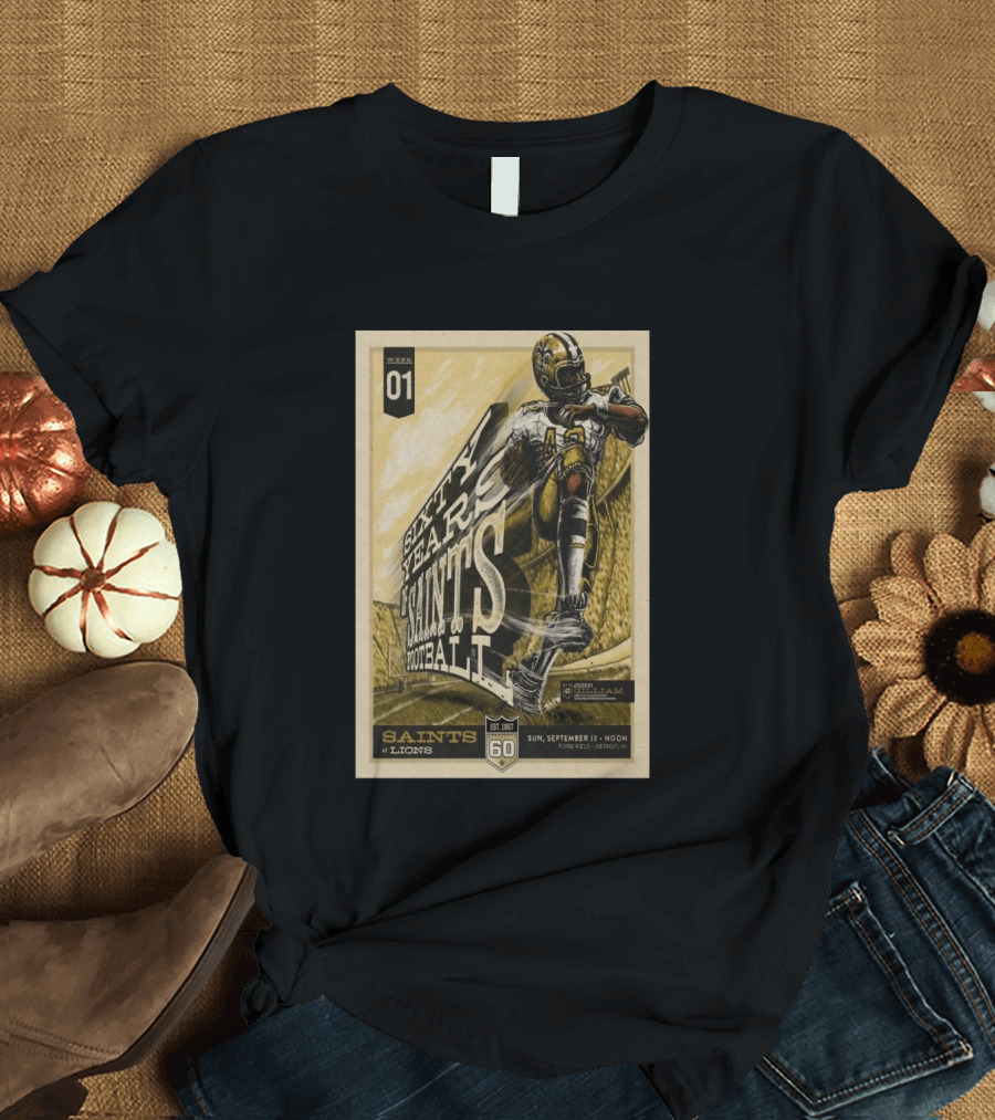 New Orleans Saints Vs Detroit Lions 60th Anniversary John Gilliam Tribute September 13 2026 Ford Field T-Shirt