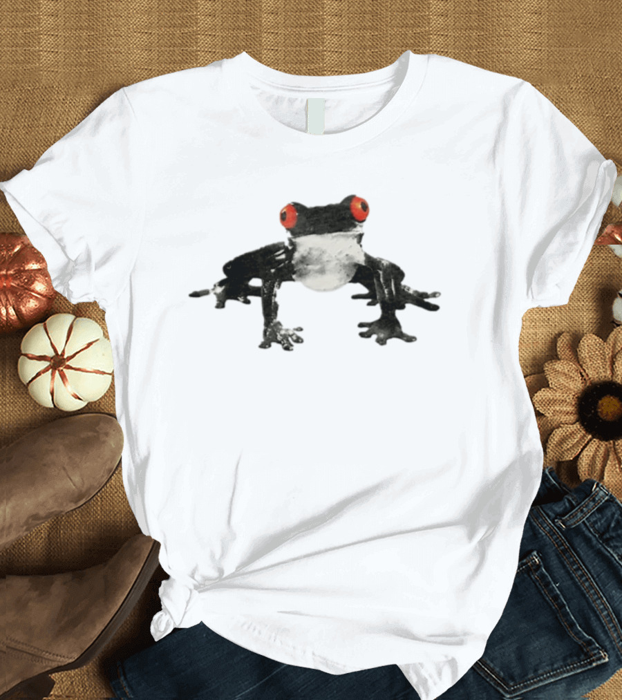 Red Eyed Tree Frog Black And White Monochrome Contrasting T-Shirt
