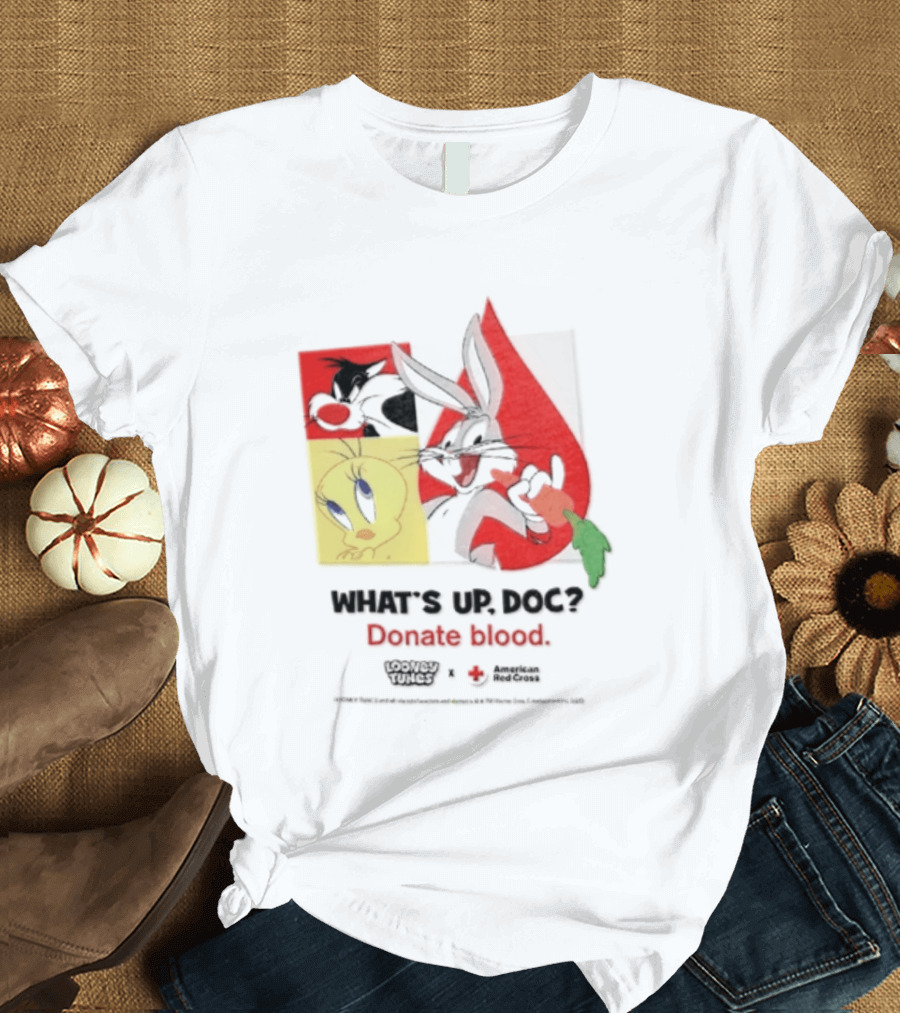 What's Up Doc Donate Blood Looney Tunes American Red Cross Bugs Bunny Tweety Bird T-Shirt