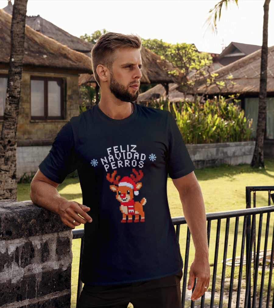 Feliz Navidad Perros Pixel Art Christmas Reindeer T-Shirt
