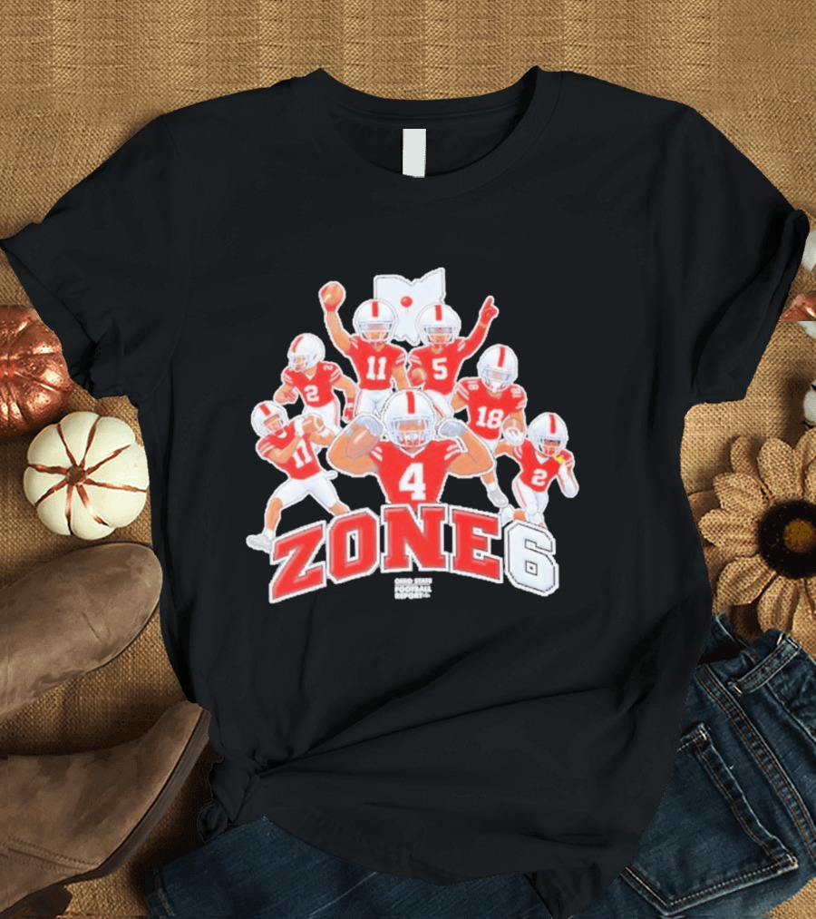 Zone 6 Ohio State Buckeyes Football Players Pose With State T-Shirt
