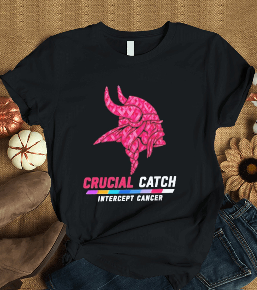 Minnesota Vikings 2026 Crucial Catch Intercept Cancer Pink Crucial Catch Intercept Cancer T-Shirt