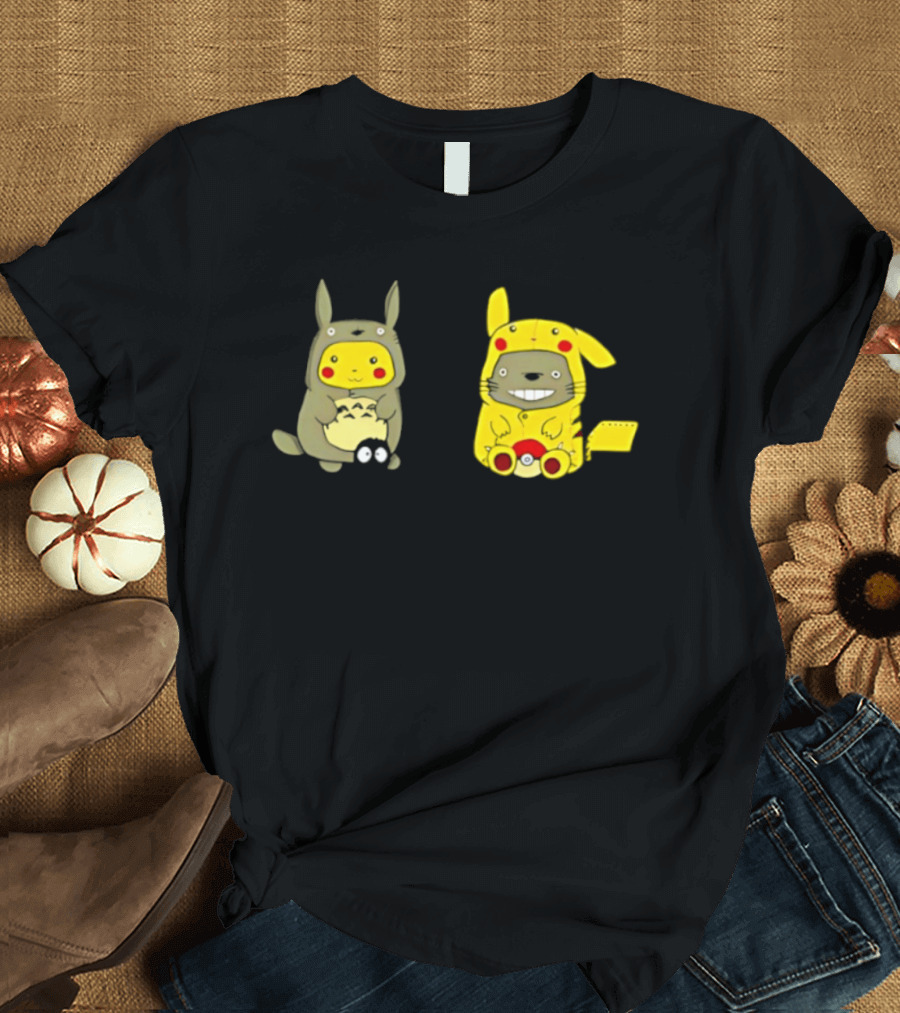 Pikachu Pokémon My Neighbor Totoro Studio Ghibli Crossover Characters T-Shirt