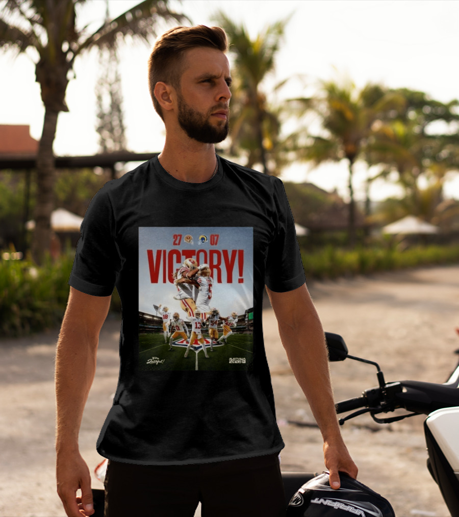San Francisco 49ers Victory 27 07 Rams Australia 2026 Football Celebration T-Shirt