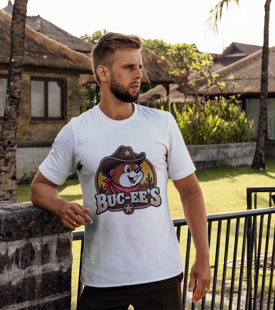 Buc Ee's Cowboy Howdy Beaver Star Bandana Cacti Desert Scene T-Shirt