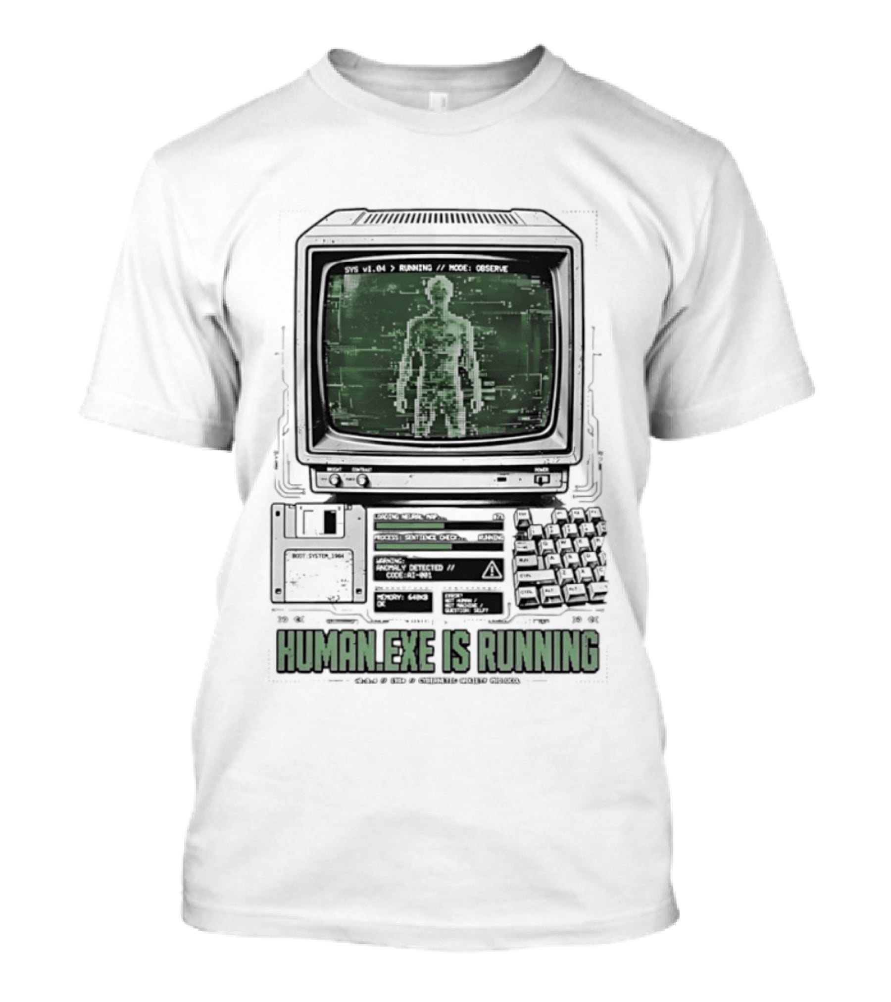 Human Exe Is Running AI Vintage Computer Terminal Display T-Shirt