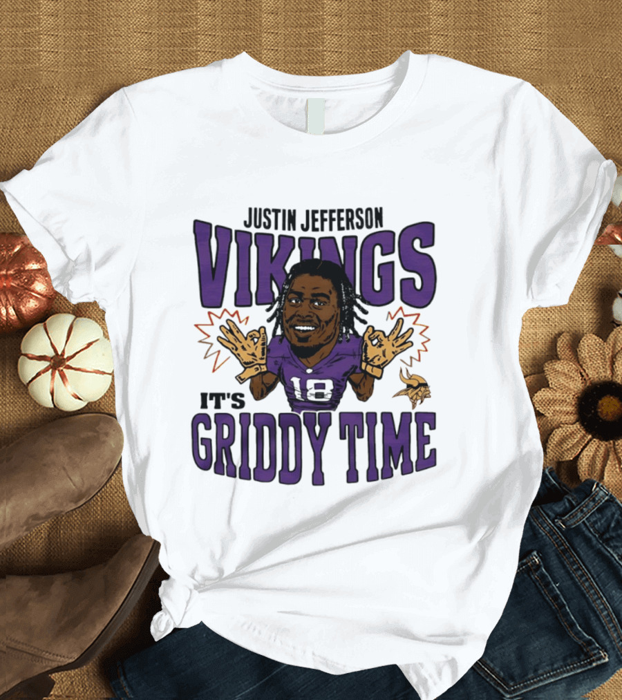 Minnesota Vikings Justin Jefferson It's Griddy Time Caricature T-Shirt