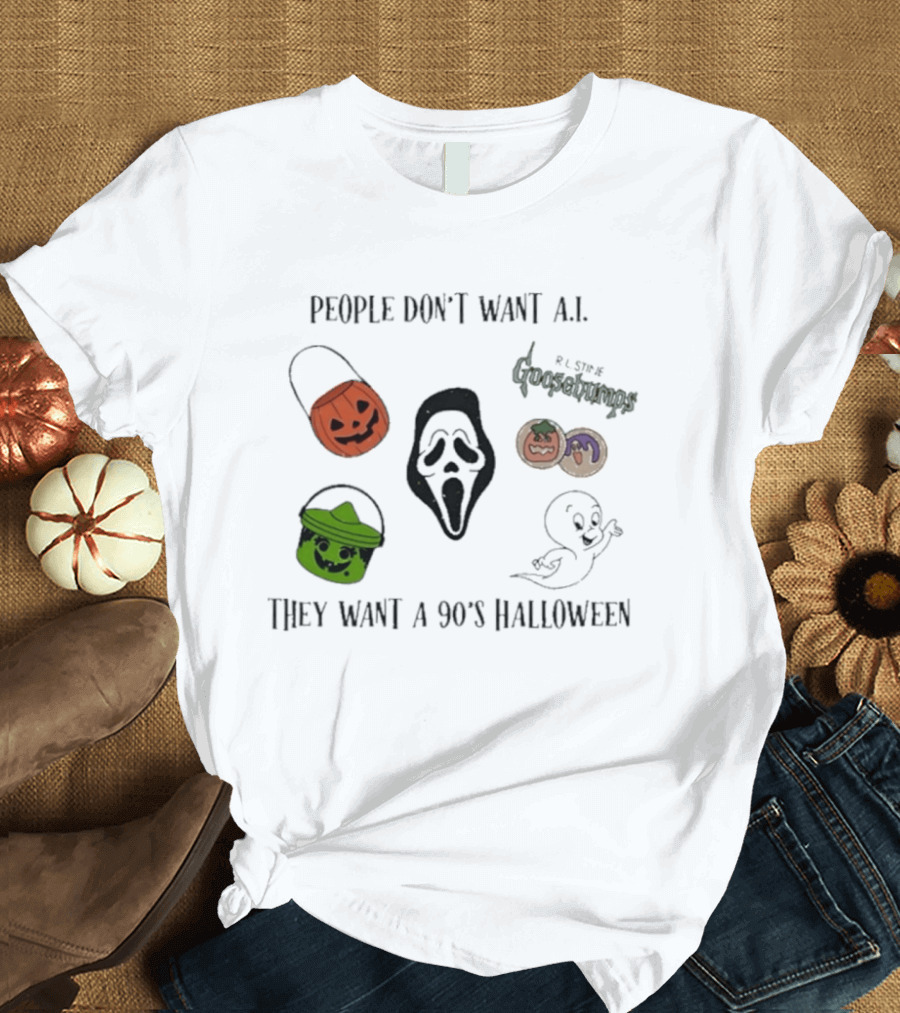 People Don't Want AI They Want A 90's Halloween Goosebumps Ghost Pumpkin Mask T-Shirt