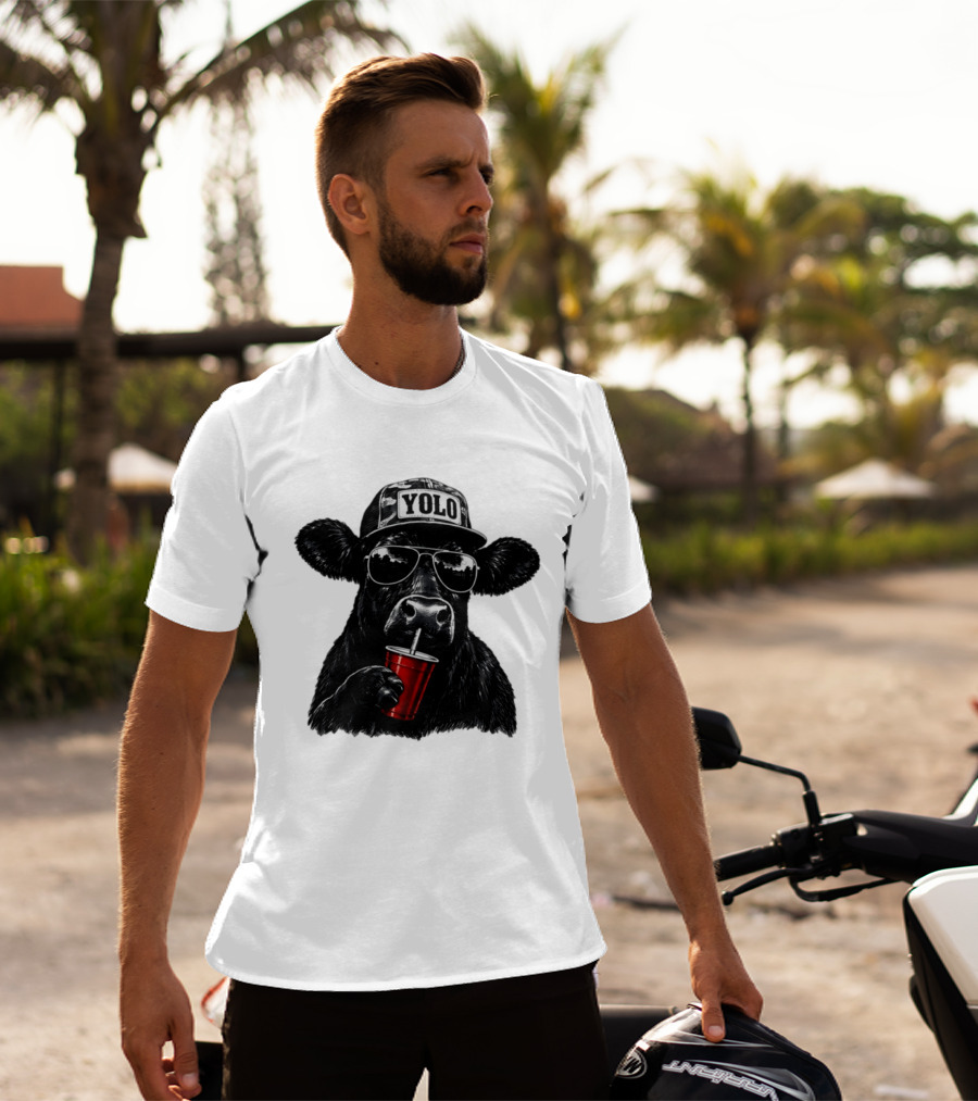 YOLO Angus Cattle With Sunglasses And Red Cup Western T-Shirt