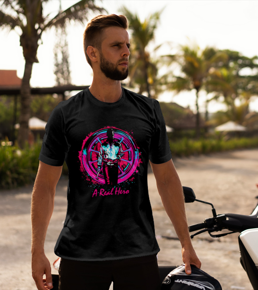 Drive Ryan Gosling Synthwave A Real Hero Wheel T-Shirt