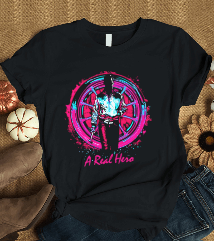 Drive Ryan Gosling Synthwave A Real Hero Wheel T-Shirt