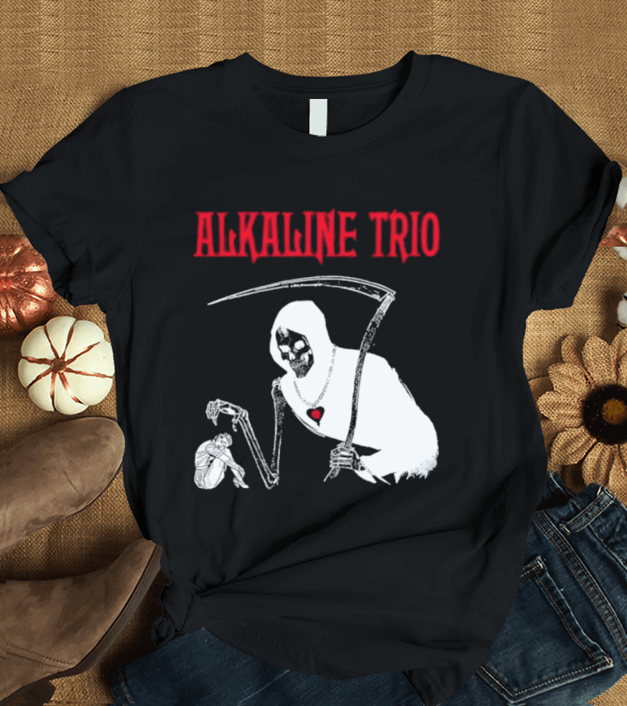 Alkaline Trio Grim Reaper Scythe Heart Skeleton T-Shirt