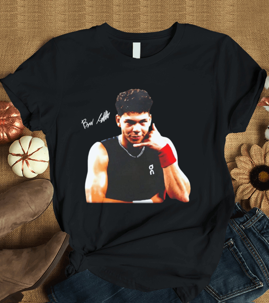 Ben Shelton Phone Gesture On Athletic Tank With Red Wristband T-Shirt