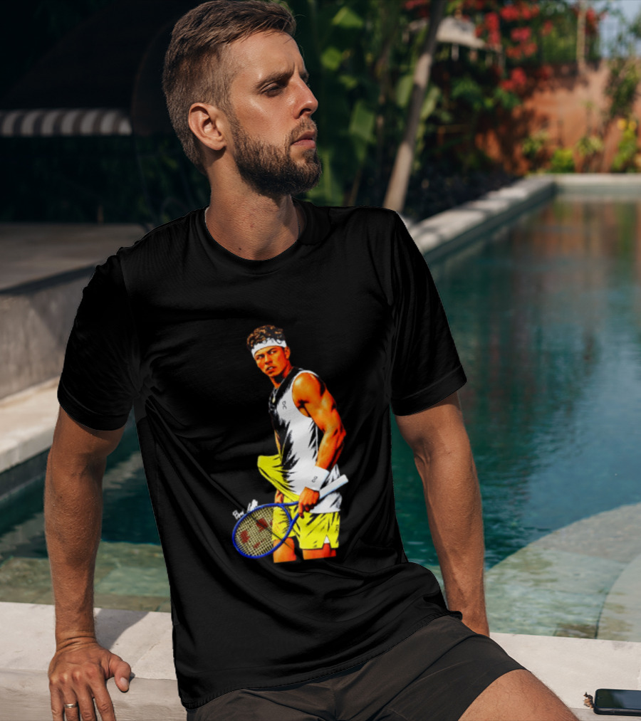 Ben Shelton Tennis Player 2026 Cartoon With Headband And Racket T-Shirt