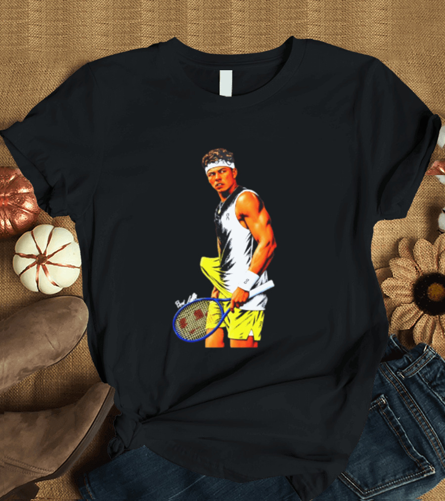 Ben Shelton Tennis Player 2026 Cartoon With Headband And Racket T-Shirt