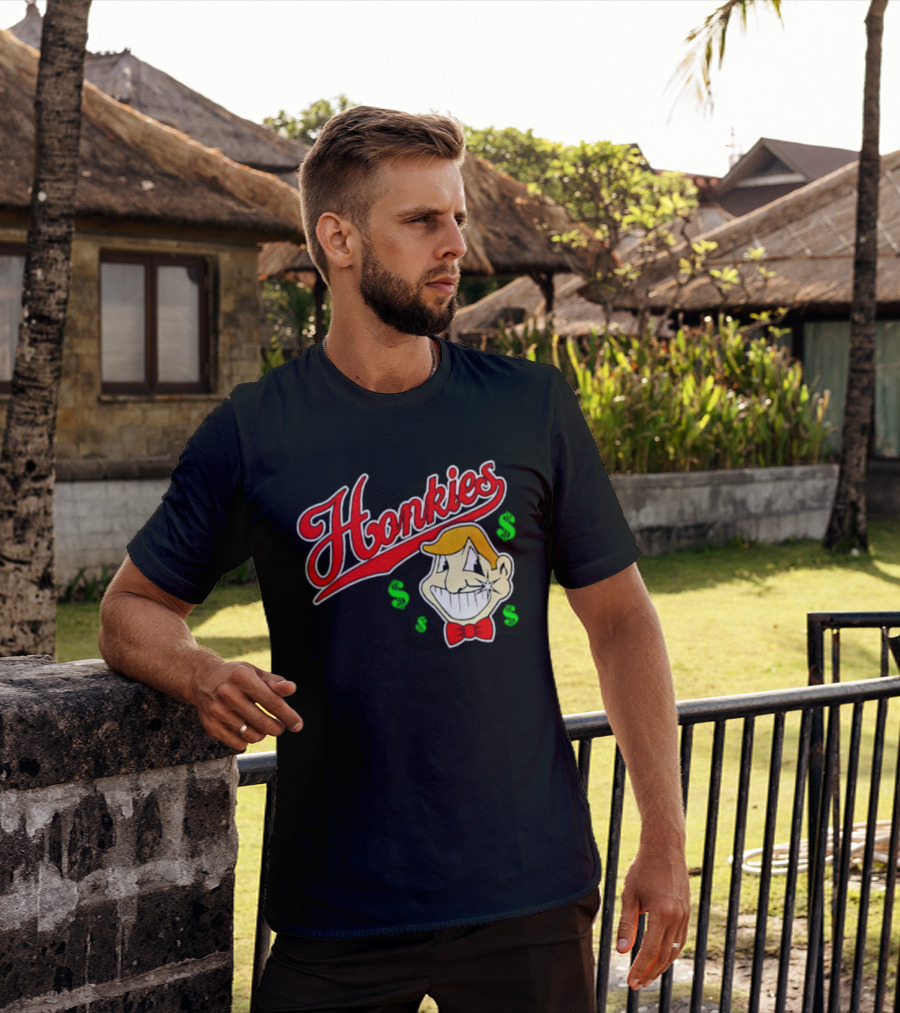 Honkies Red Script Cash Icon With Cartoon Face And Bow Tie T-Shirt