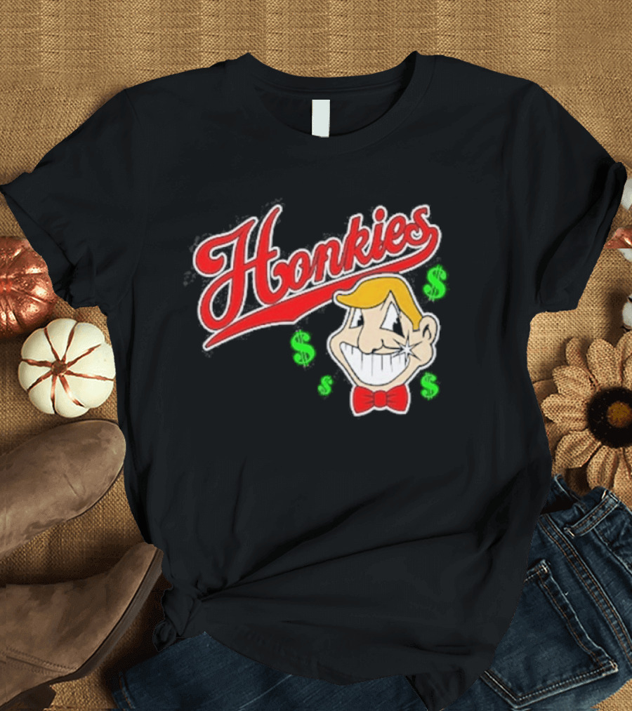 Honkies Red Script With Cartoon Face And Dollar Signs T-Shirt