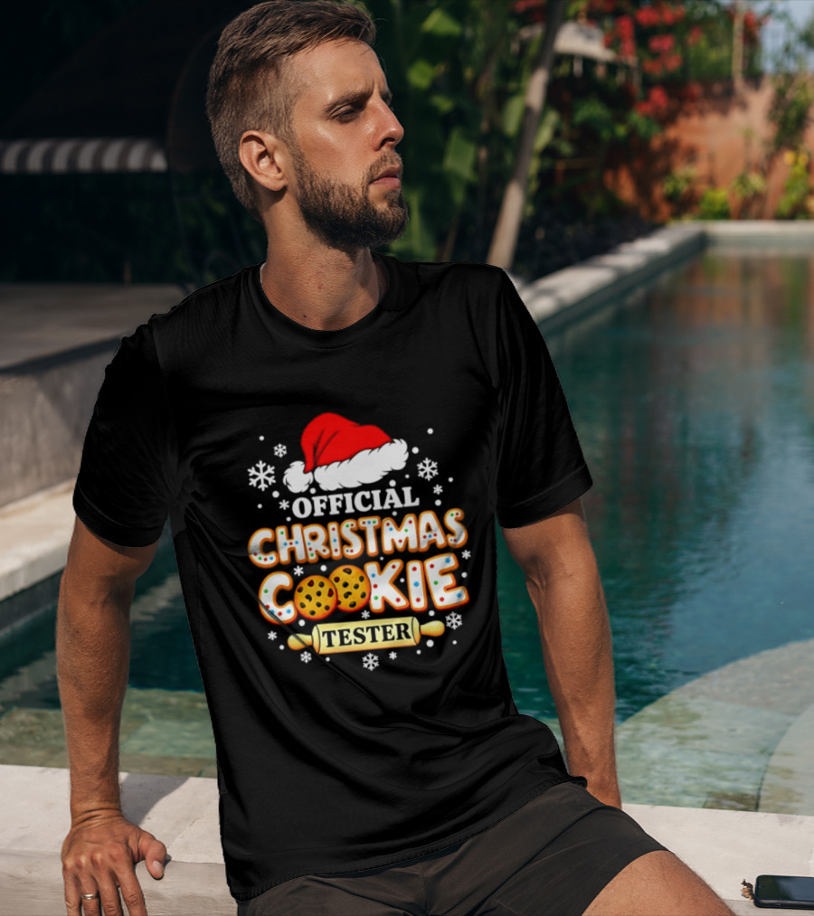 Official Christmas Cookie Tester Santa Hat Snowflakes T-Shirt