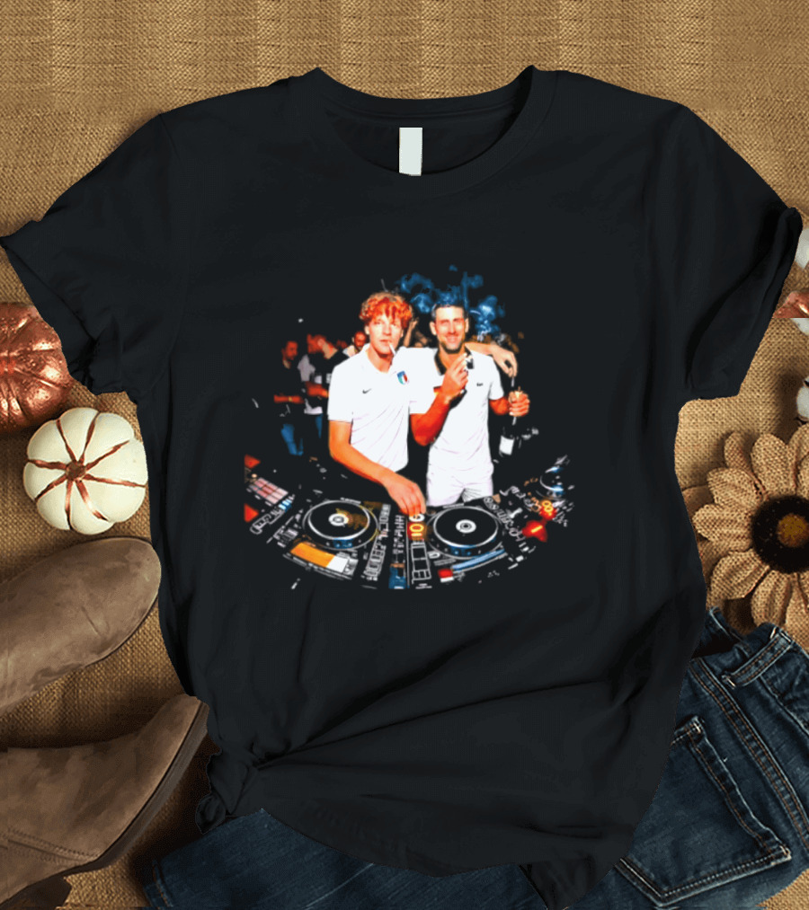 Jannik Sinner Novak Djokovic DJ Party Smoking And Beer 2026 T-Shirt